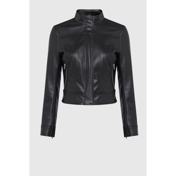 FRENCH CONNECTION Womens Black Zippered Long Sleeve Motorcycle Jacket 10 - Picture 1 of 1